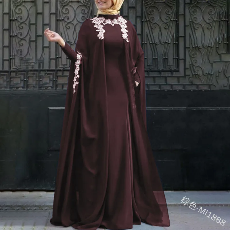 Мусульманская вышивка Абая пончо платье комплект из 2 предметов кардиган-кимоно длинные халаты Jubah Ближний Восток Eid Рамадан исламский - Цвет: brown