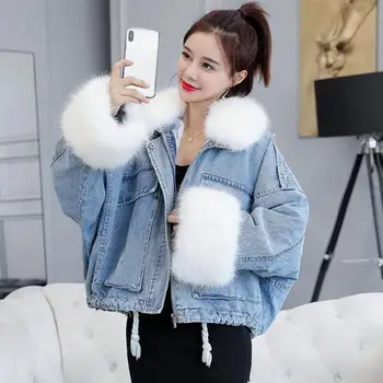 

New Winter Women's Denim Jacket Female Jean Coats 2020 Winter Coat Women Jackets Fur Collar Warm Loose Parka Woman Outerwear