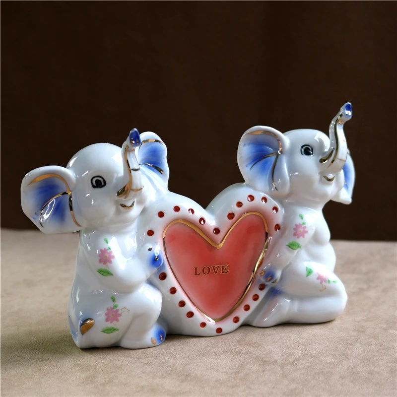 Фарфоровая скульптура для медового месяца пара слонов декоративная настольная