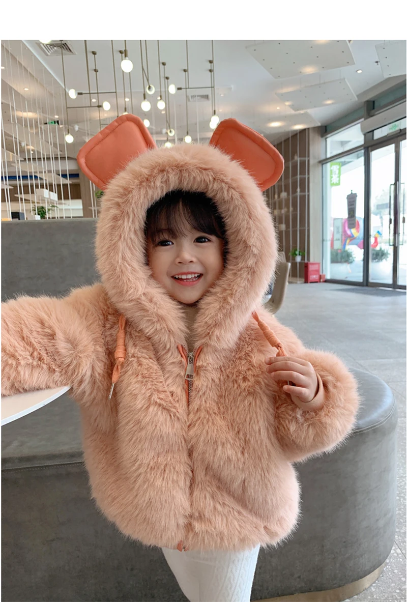Nette Große Ohren Plüsch Baby Jacke Herbst Winter Warme Faux Pelz Mäntel Für Mädchen Mit Kapuze Schnee Mantel Weiche Kinder Outwear Kleidung – Detail 13