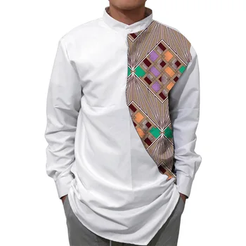 

African clothes men's shirt stand collar Ankara white/wax print tops patchwork dashiki custom made male activity wear