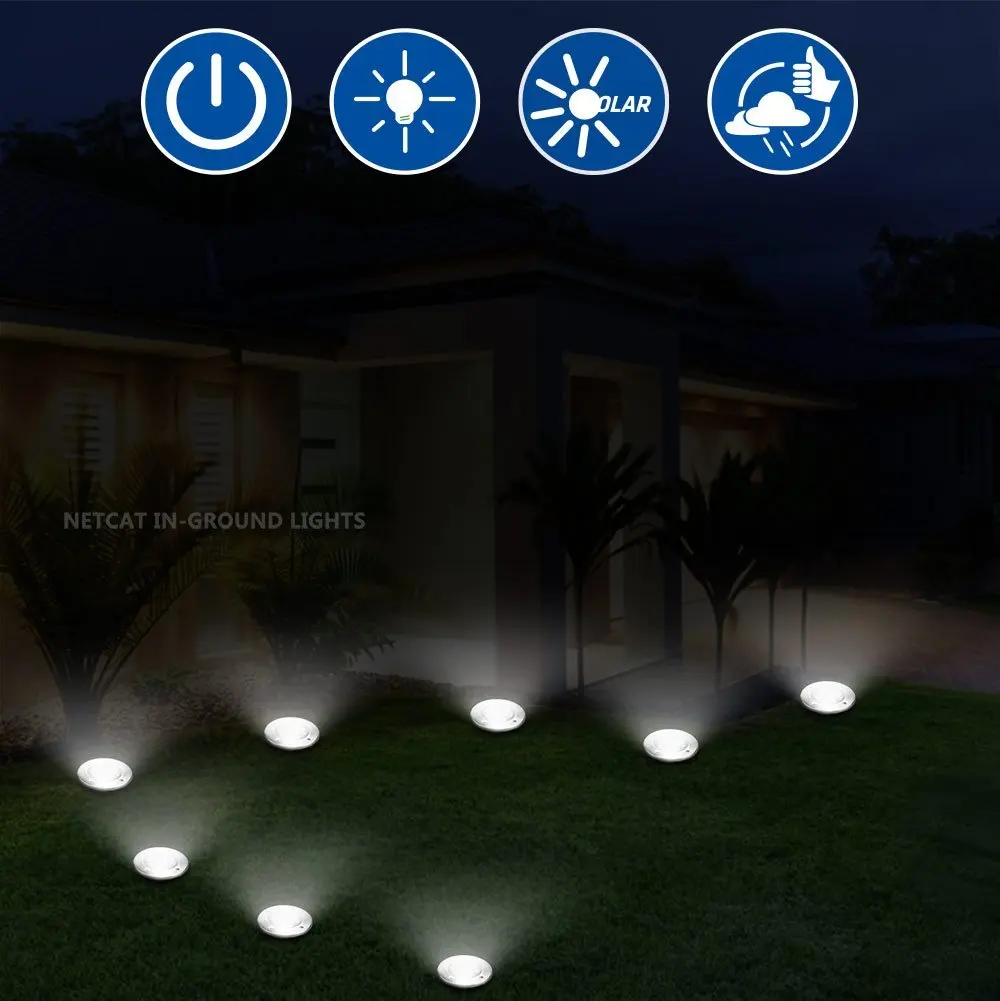 WENHSIN 12Pack Solar Path Lights 8 LED Solar Power Buried Light Ground Lamp Outdoor Path Way Garden Decking Underground Lamps