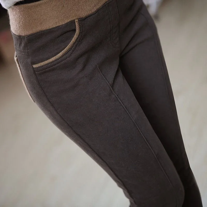 Зимние теплые женские Стрейчевые повседневные хлопковые брюки с высокой эластичной талией, большие размеры, S-4xl, плотные Флисовые женские брюки-карандаш в стиле пэчворк
