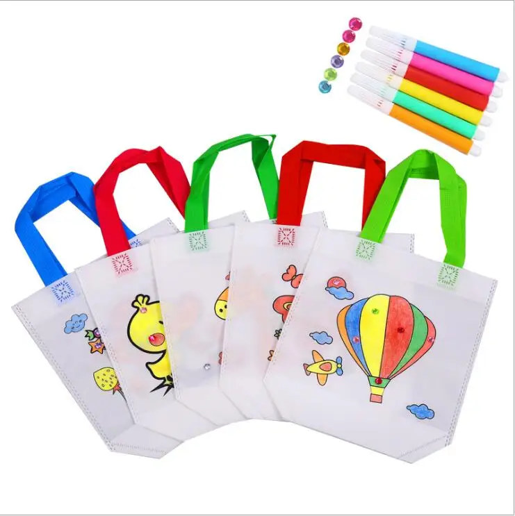 Drawing Toy Educational Drawing Toy Graffiti Bags DIY Environmental Protection Graffiti Bag Handmade Painting Non-Woven Bag Children Arts Crafts