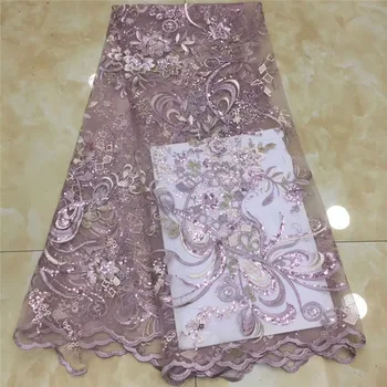

High Quality French Nigerian Sequins Net Lace, onion 2020 African Tulle Mesh Sequence Lace Fabric For Party Dress 5 Yards/lot