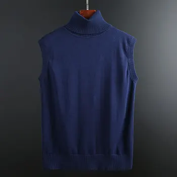 

Fashion Brand Sweater Mens Pullover Vest Slim Fit Turtleneck Jumpers Knitred Sleeveless Autumn Korean Style Casual Men Clothes