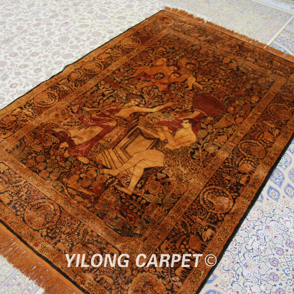 Yilong 4,5 'x6. 5' золотой ангел гобелен ручной работы ковры Шелковый коврик(TJ078