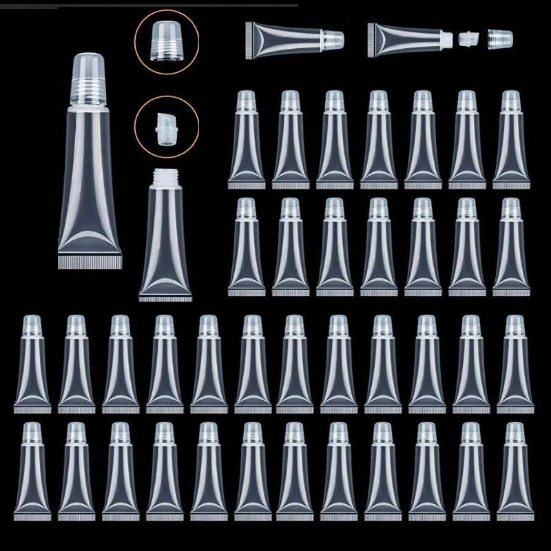

8/10/15 мл 50 шт., пластиковые белые зеркальные пустые тюбики для макияжа, сжимаемые прозрачные Сменные Косметические палочки, контейнер для упаковки блеска для губ