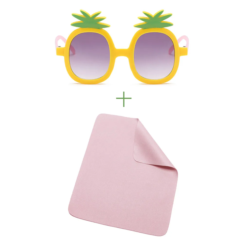 Glasses and cloth Ананасовые очки, детские солнцезащитные очки, милые детские солнцезащитные очки, UV 400, поляризационные, безопасный подарок, Прямая поставка - Цвет линз: Glasses and cloth
