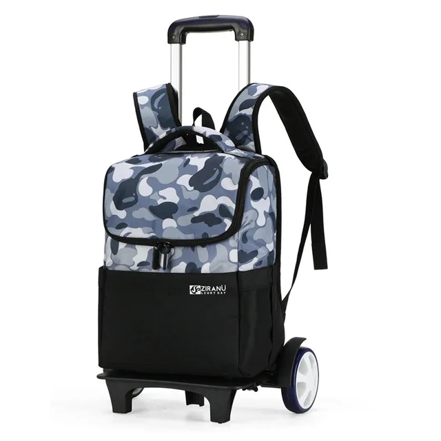 Высокое качество 2/6 колеса съемные детские школьные сумки школьный ранец на колесиках камуфляжная багажная сумка рюкзак для мальчиков и девочек книга рюкзак - Цвет: 2 wheels