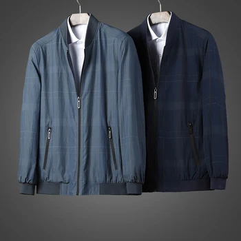 

Spring Simple Checks Men's Jacket Checks Plaids Casual Coat Outwear Cotton Linen Leisure Blue A80