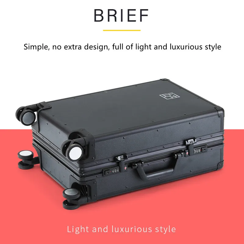 Brand Luxury New Design Carry On Suitcase Aluminum Magnesium Alloy Travel Rolling Luggage Silent Boarding Case TSA Lock