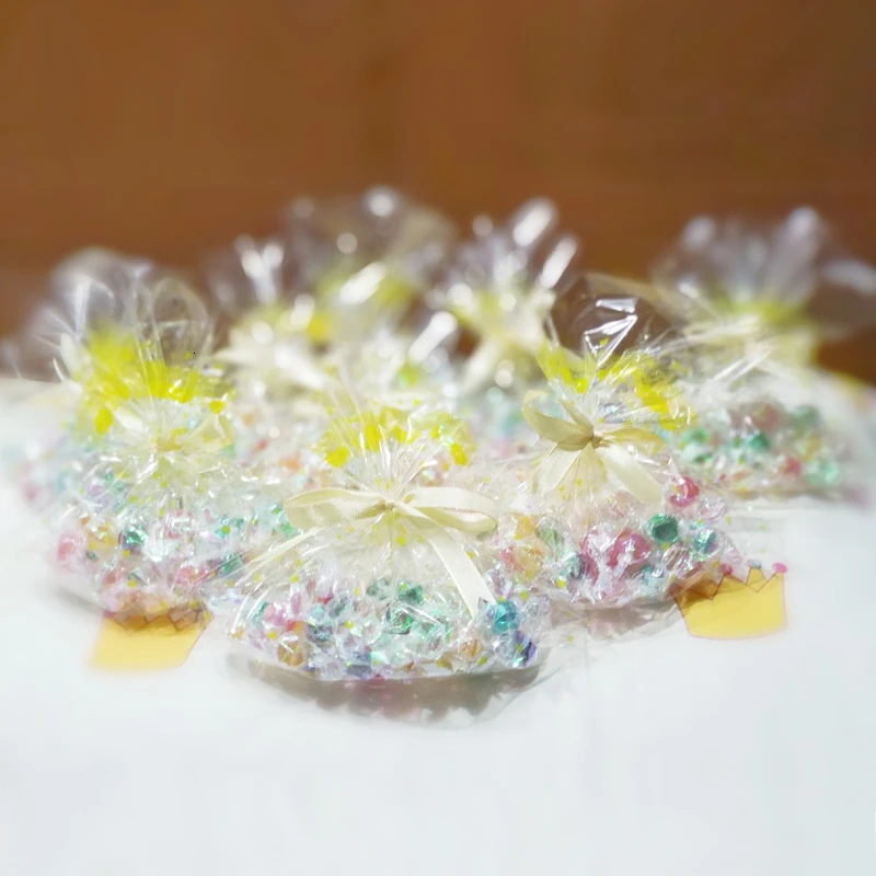 100 шт Подарочный пакет пластиковый упаковочный пакет прозрачный милый мешок для конфет в виде сердца для свадебной вечеринки, дня рождения, печенья, печенья