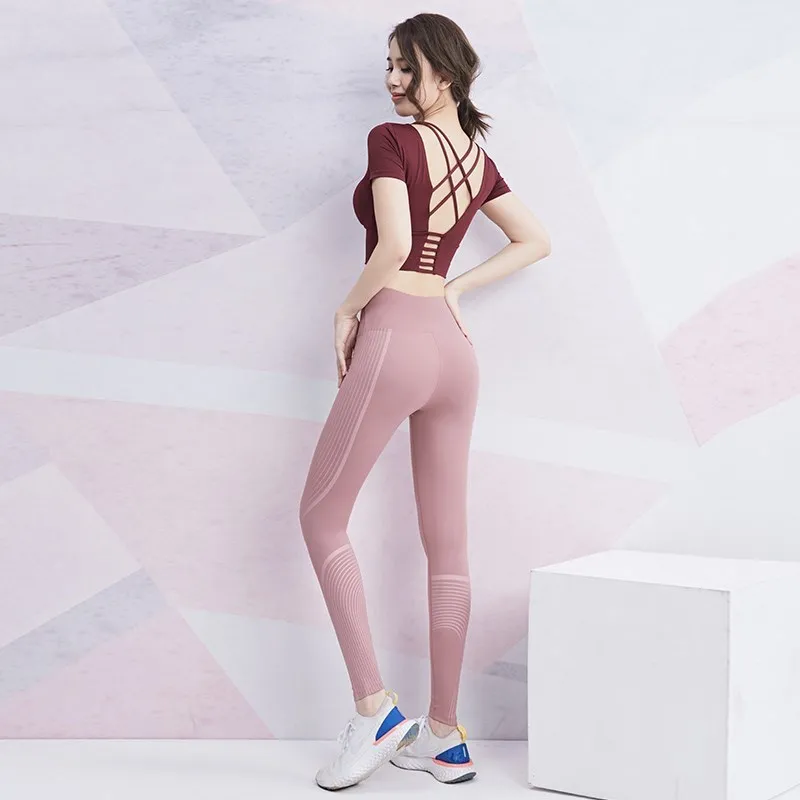 Vansydical 2020 Women Sports Suit for Fitness Workout Padded Crop Tops Backless High Waist Stretchy Gym Leggings 2 pcs Yoga Sets