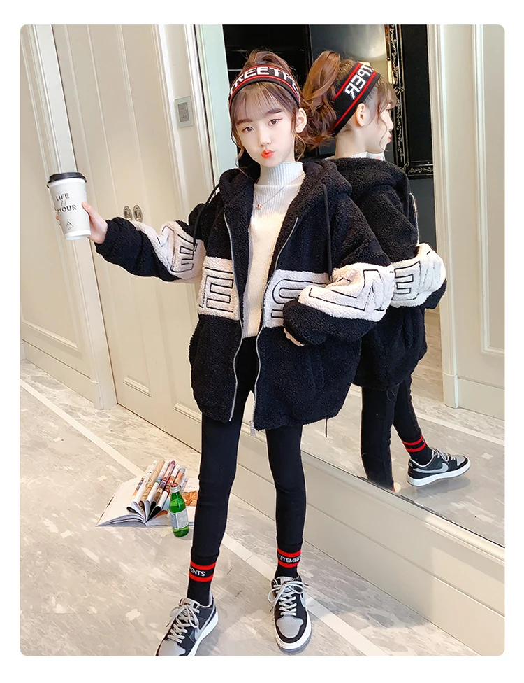real mink coat New Girl Spring Winter Jacket Long Toddler Child Warm Coat Lambswool Outwear Thicken Teenage Clothes Black Purple Khaki High Qua outdoor coats