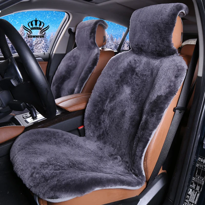 fur capes on the seat of the car of Australian 100% sheepskin shorn fur Mouton premium car seat cover gray for car lada granta