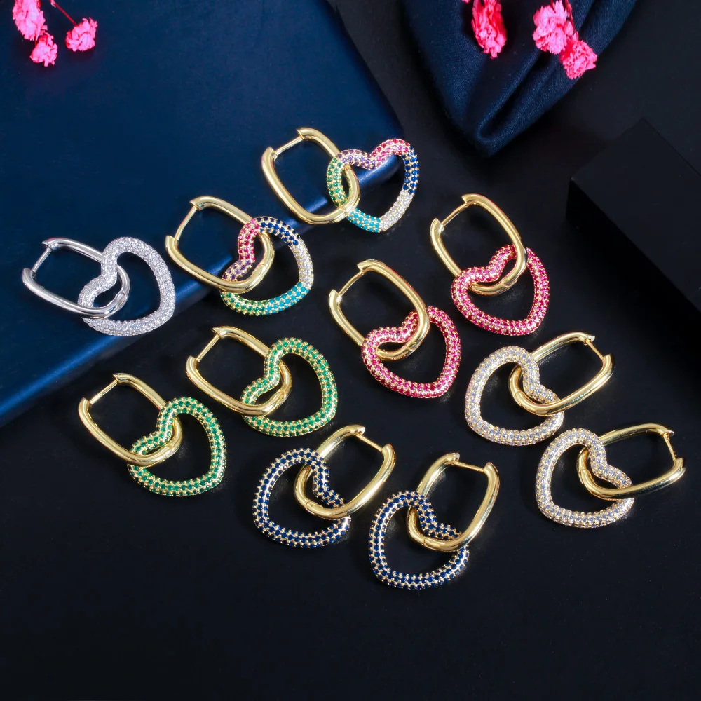 ThreeGraces 1 Pair Fashion Gold Color Multicolor Cubic Zirconia Dangling Love Heart Shape Hoop Earring Women Chic Jewelry ER564 ThreeGraces 1 Pair Fashion Gold Color Multicolor Cubic Zirconia Dangling Love Heart Shape Hoop Earring Women Chic Jewelry ER564