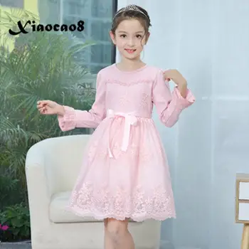 

Girl dress kids long sleeve princess dress for girls children's solid sweet party dresses baby girl autumn clothes in pink blue