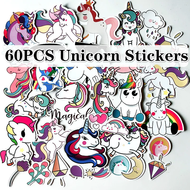 

60Pcs Unicorn Sticker Cute Waterproof Graffiti Decals Cartoon Personality Car Computer Skateboard Guitar Suitcase Sticker Toys