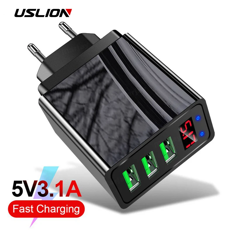 USLION 3 порта USB зарядное устройство для телефона зарядное устройство 5 В 3A ЕС США вилка путешествия настенное зарядное устройство адаптер Зарядка для iPhone 11 samsung S10 huawei