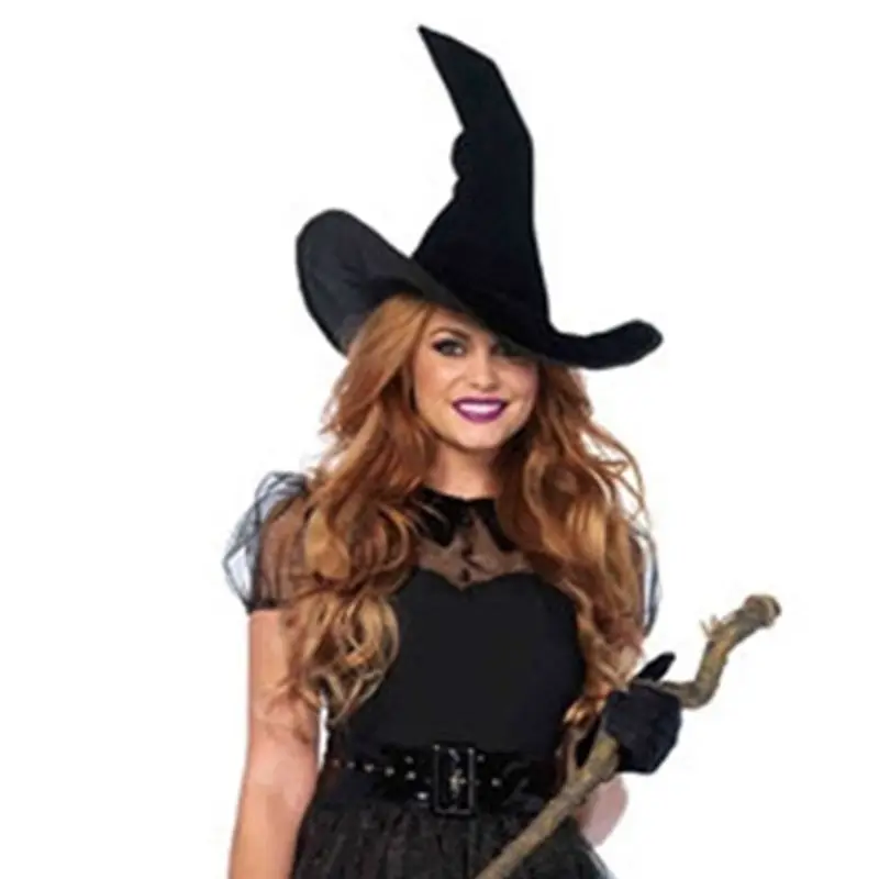 Женский черный костюм Wicked Witch для косплея, сексуальное длинное платье миди с поясом на талии и шляпой, перчатки, маскарадные реквизиты для вечеринки на Хэллоуин