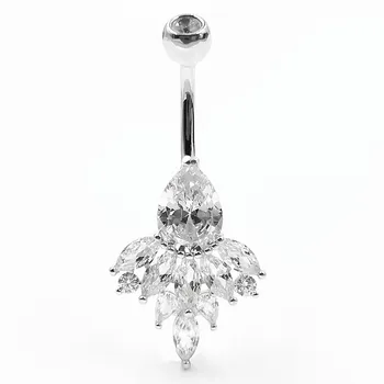 

925 sterling silver Belly Bar Ring peafowl Cubic Zirconia Clear Belly Button Ring