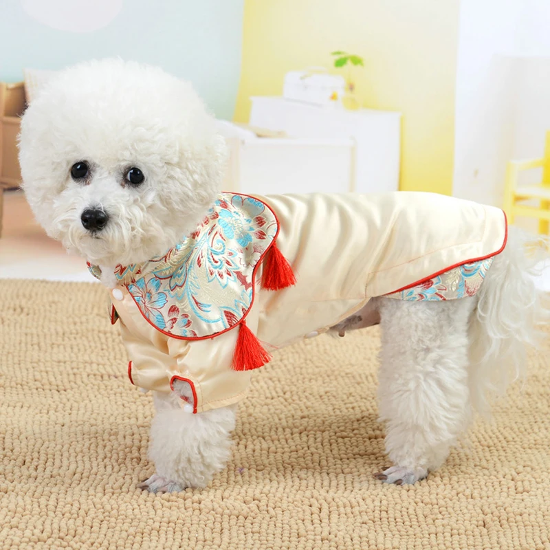 Китайское пальто Ципао, одежда для собак, одежда для влюбленных, Свадебный костюм, мягкая шелковая одежда для маленьких собак, кошек, год, Ropa Perro