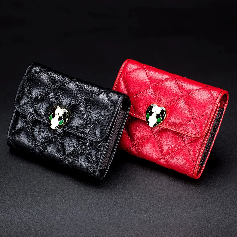 

Sheepskin Wallet Rhombus Women's Multi Card Bit Organ Genuine Leather 2019 New Style Europe And America Fashion Card Holder Simp