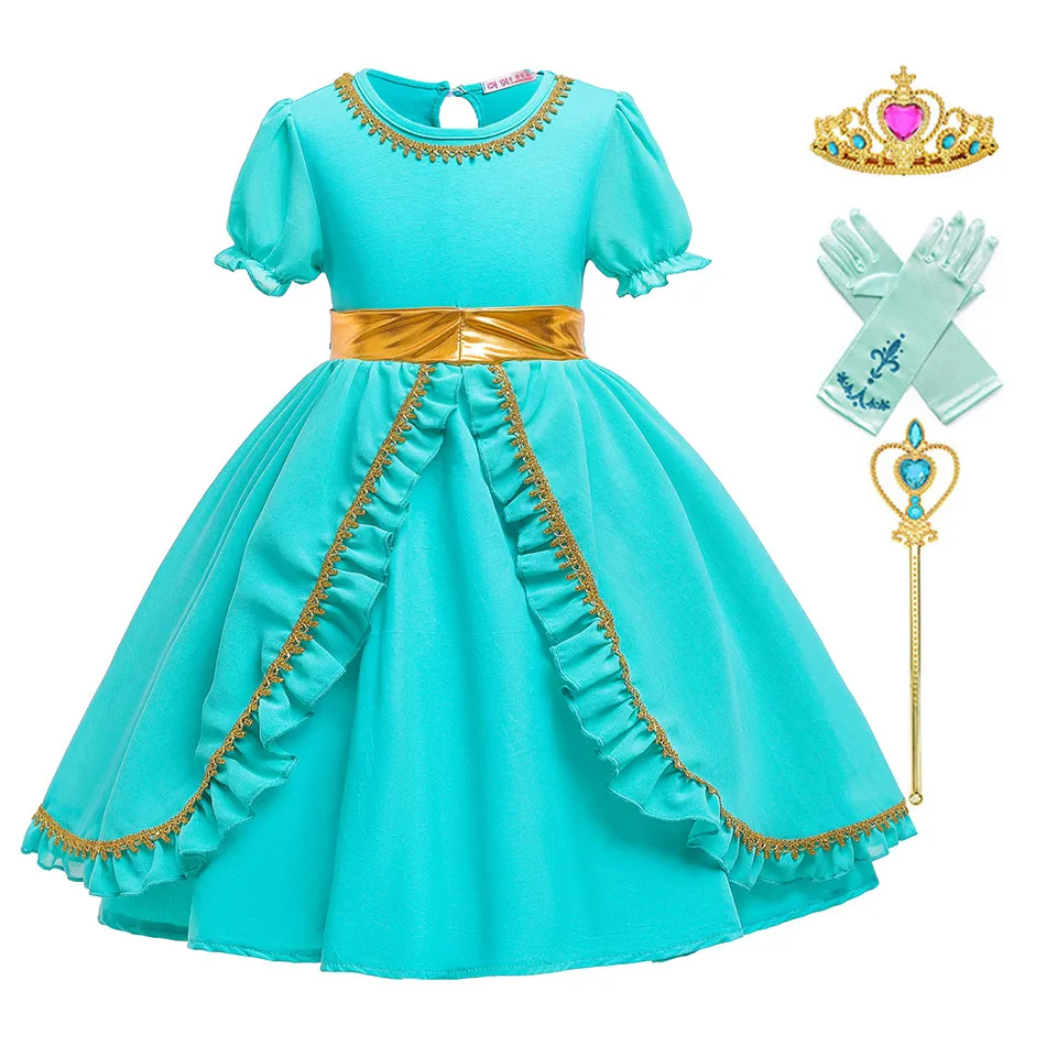 Dress Set C Нежное бальное платье принцессы жасмин для маленьких девочек; повседневная одежда из хлопка; вечерние платья Аладдина Жасмин; детские рождественские платья; От 2 до 6 лет - Цвет: Dress Set C