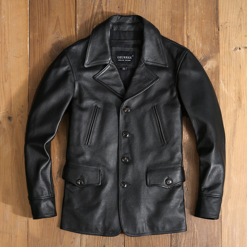 lambskin coat Free shipping.cheap.quality men genuine leather wind coat.wholesale black plus size cowhide jacket.classic casual winter 천연 가죽 cowhide leather jacket mens