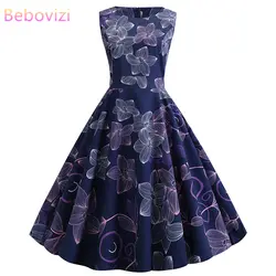 Bebovisi новая женская одежда 2019 повседневные Летние Платья с цветочным принтом элегантные офисные винтажные платья размера плюс черные