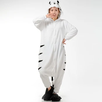 

Cartoon new animal one-piece onsie women pajamas white tiger winter men and pijamas women sexy romper Long sleeve hooded collar