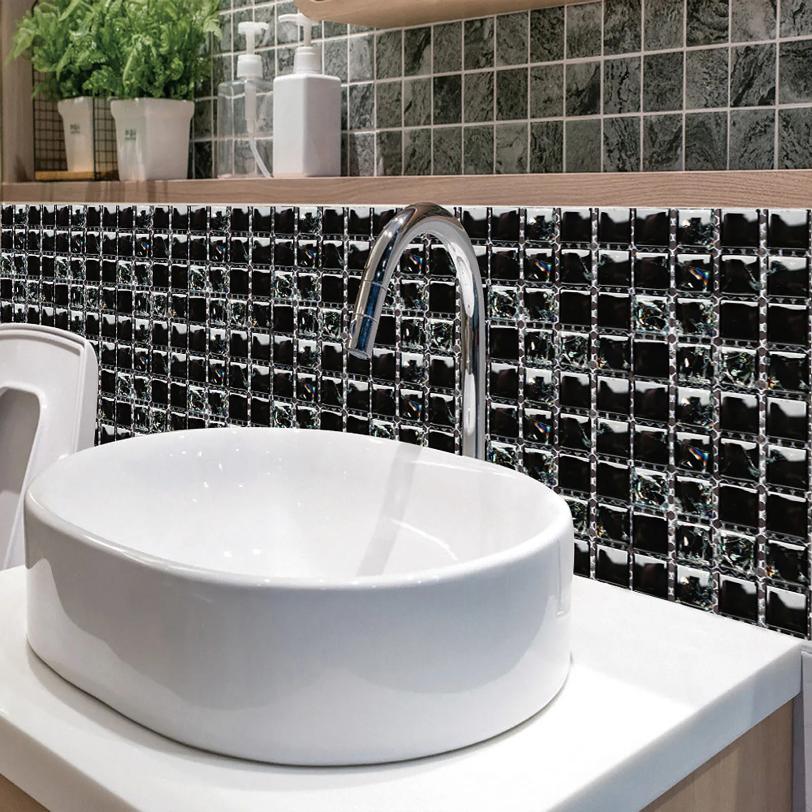 10pc 3d Crystal Tile Stickers Diy Waterproof Self-adhesive Wall Stickers Wall Art Decals For Bar Counter Kitchen Bathroom