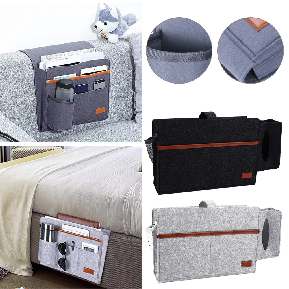 Felt Bedside Storage Bag Organizer Bed Desk Bag Sofa TV Remote Control Hanging Caddy Couch Storage Organizer Bed Holder Pockets^