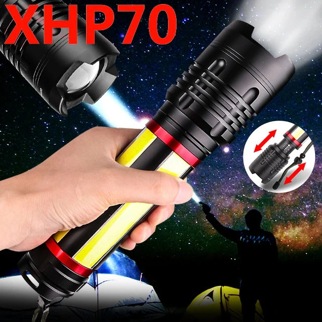Самый мощный светодиодный фонарик XHP70 перезаряжаемый зум водонепроницаемый