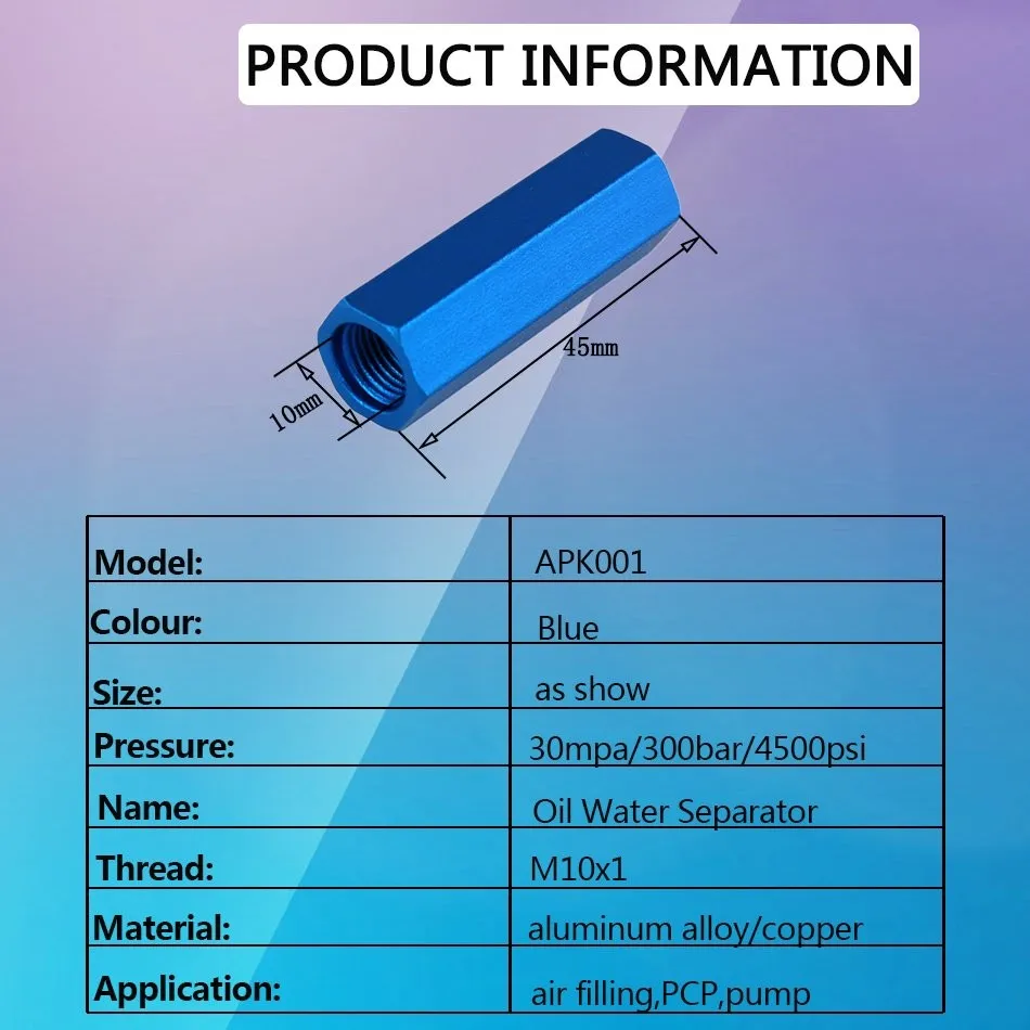 Пейнтбол PCP ручной насос воздушный фильтр маленький синий высокого давления воды-масло сепаратор фильтрации 30mpa 4500psi M10x1 Резьба 50 см шланг
