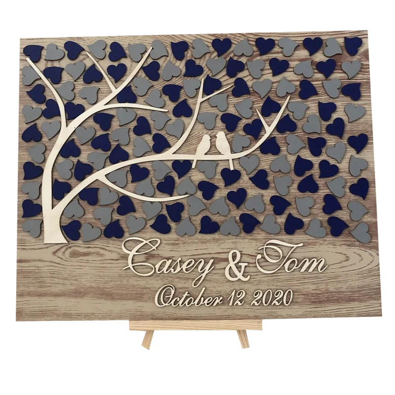 

3D Guest Book Personalized Guest Book Wedding Wood Heart Wedding Guest Book Tree of Life Guest Sign Guest Book Set with Stand