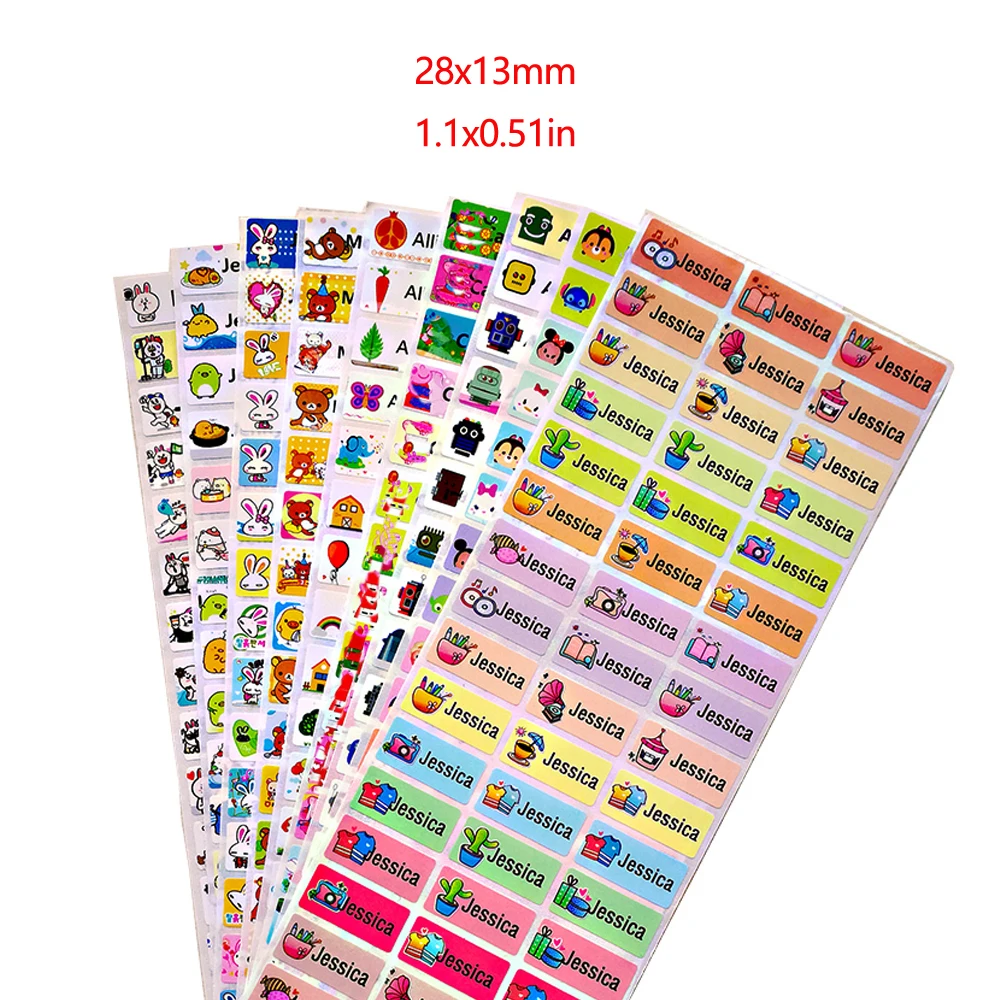 

Custom Name Stickers 60pcs DIfferent Cartoon Water Proof Name Table School Stationary Personalized Tag 28*13mm