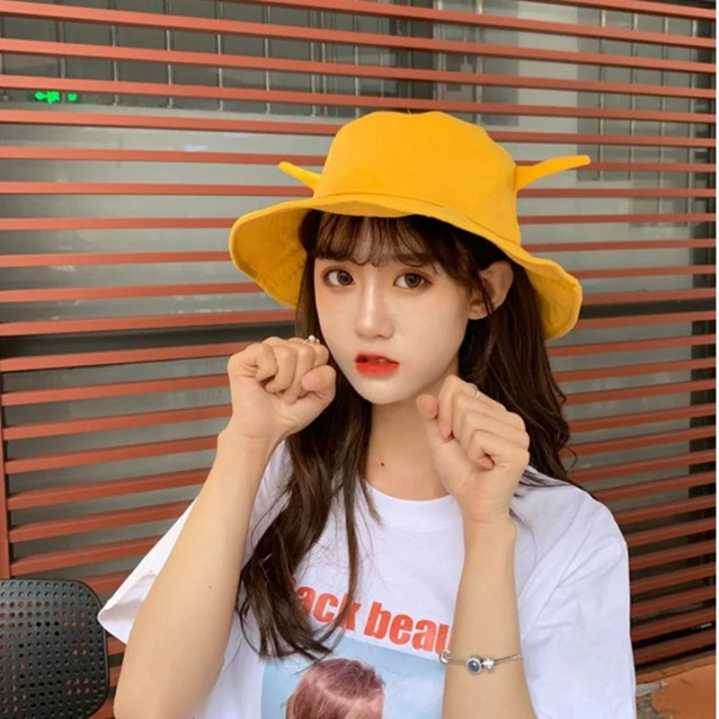 

CHIC Bucket Hat Women's Summer Japanese-style Angle Ear Topee Korean-style Outdoor shi suntyle yang Hat Cute Sun-resistant