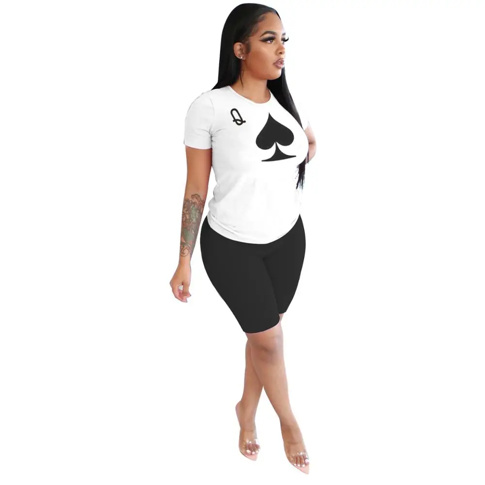 

Sport Women Poker Card J Q K Two Piece Set Tracksuit shorts and T-shirt