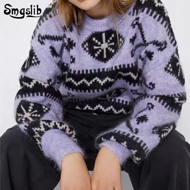 

2019 Knitted Women o-neck Sweater Pullovers spring Autumn Basic Women Sweaters Pullover Casual sweet Fit Geometric elements top