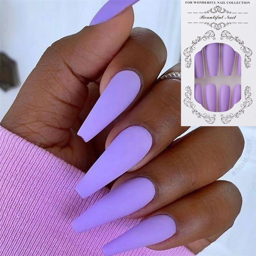 

2020 Hot 24Pcs Matte Ballerina Full Cover False Nails Tips Candy Color Coffin Fake Nails Extension For DIY Nail Art With Glue