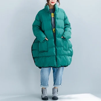 

2019 New Stand Collar Jacket Winter Pockets Parka Female Long Thick Warm Snow Wear Outwear 230 pounds fat MM can wear cc1163