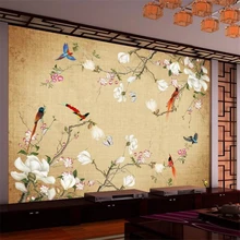 Wellyu пользовательские большие стены художника с китайской ручной росписью тщательный цветок и птица фон стены обои