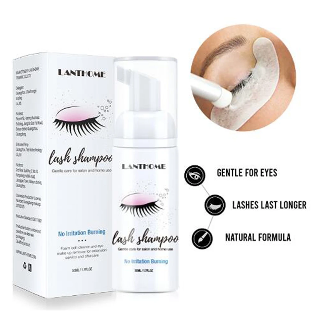 Eyelash Extension Shampoo 50ml Foam Cleanser Gentle Formula for Remove Eye Makeup Salon