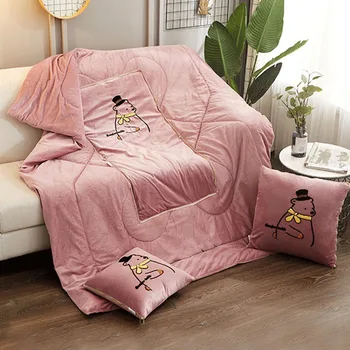 

Portable Foldable Square Throw Pillow Multifunctional Crystal Velvet Cartoon Quilt Blanket For Home Office Supplies
