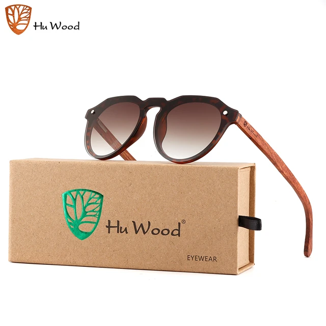 Hu Wood Sunglasses Men | Polarized Red Lens | Handmade Brand Gr8039 C2