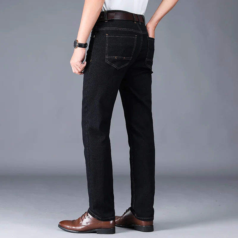 70% OFF Stretch Men's jeans casual Large Size Black Gray High Quality man fashion button zipper classic style High waist Loose trousers