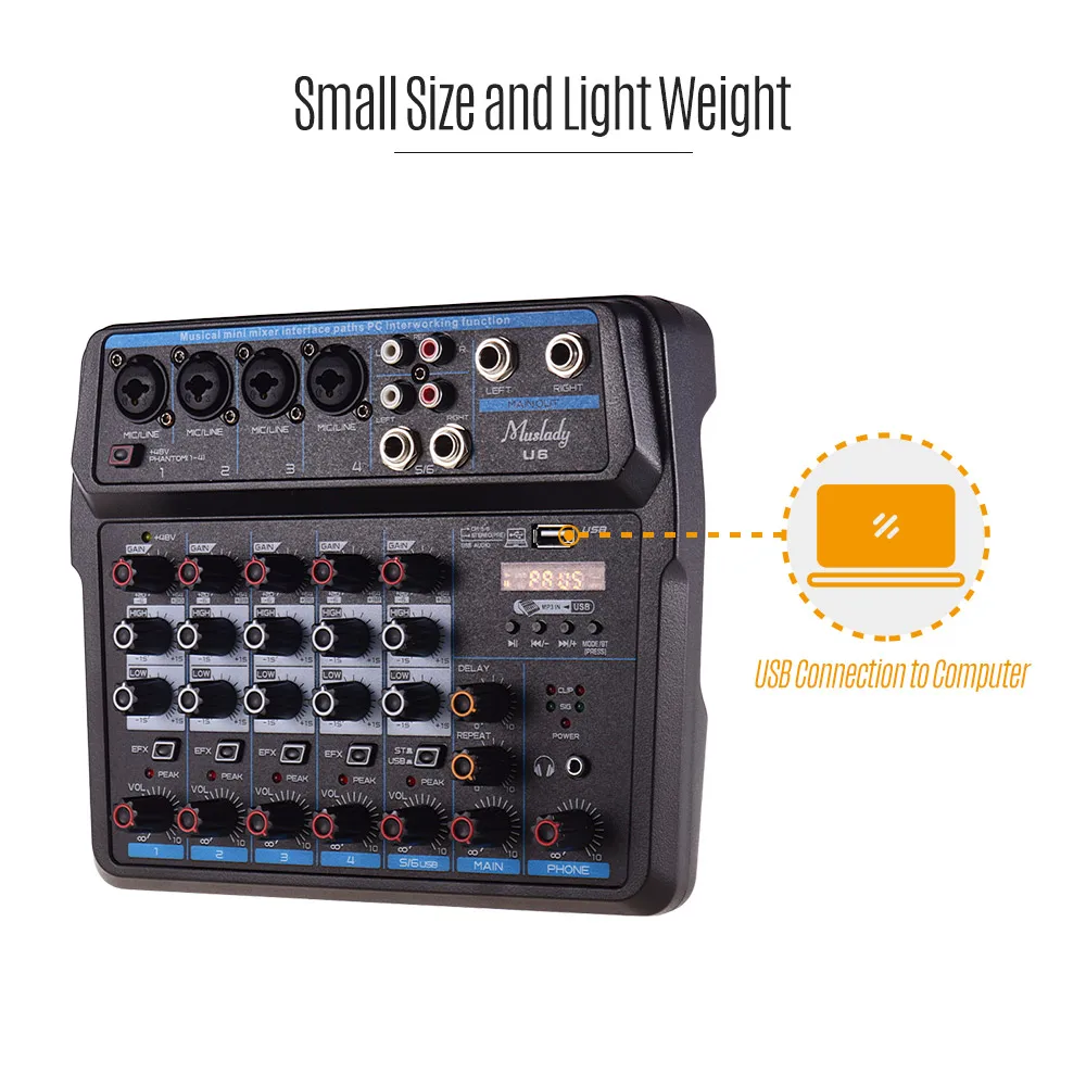Muslady U4/U6 музыкальный мини миксер 6 каналов аудио BT USB микшерная консоль со звуковой