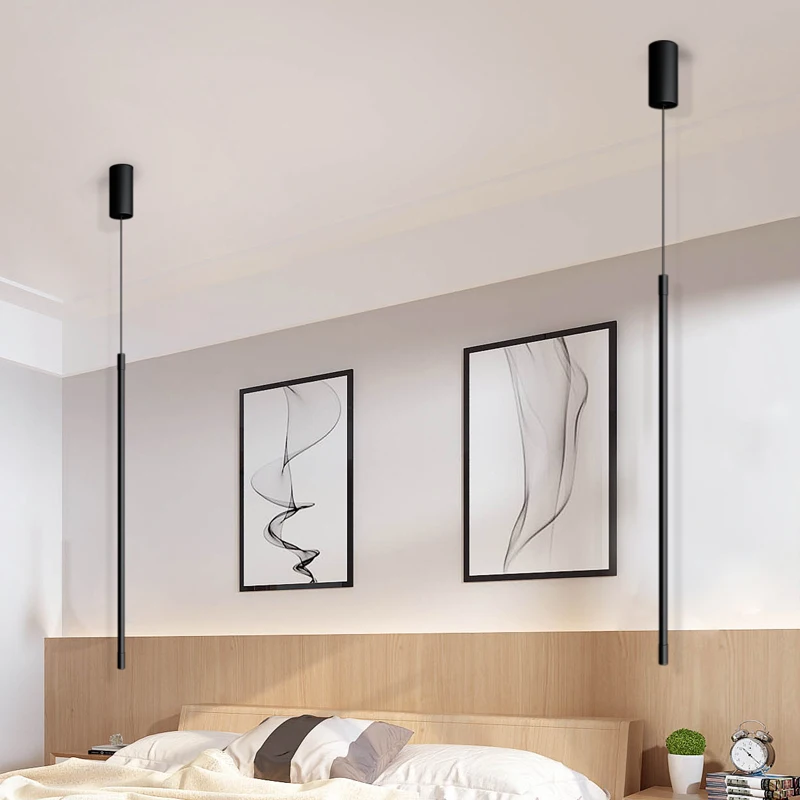 Minimalis-luz colgante larga para dormitorio, luz led lineal de esquina lateral para dormitorio, de nórdico, accesorios de lámpara colgante para el - AliExpress Luces e iluminación